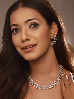 Aatmana - Rhodium-Plated White and Pink Crystal-Studded Jewellery Set