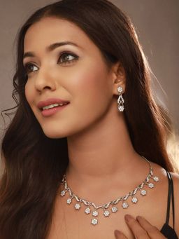 Aatmana - Rhodium-Toned, Rhodium-Plated and White AD Studded Jewellery Set