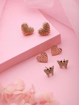 Aatmana - Set of 3 Gold-Plated Heart Shaped Stud Earrings