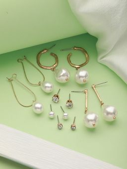 Aatmana - Set of 6 Gold-Plated Pearl Drop Earrings