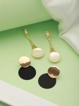 Aatmana - White Gold-Toned and Black Contemporary Set of 2 Drop Earrings