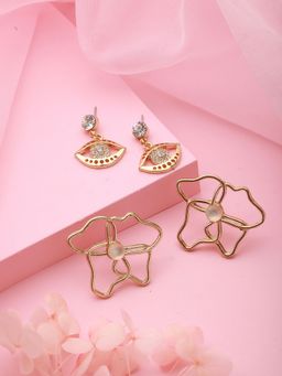 Aatmana - Set of 2 Gold Plated Evil Eye and Floral Drop Earrings