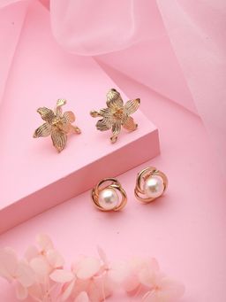 Aatmana - Set of 2 Gold Plated and Pearl Floral Stud Earrings