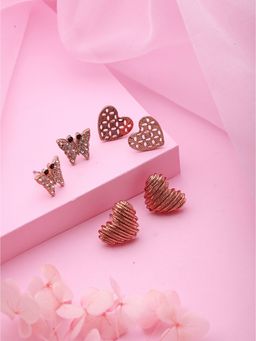 Aatmana - Set of 3 Rosegold-Plated Heart Shaped Stud Earrings