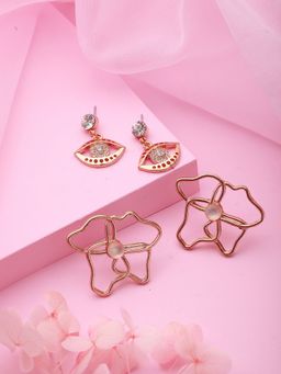 Aatmana - Set of 2 Rose Gold Plated Evil Eye and Floral Drop Earrings