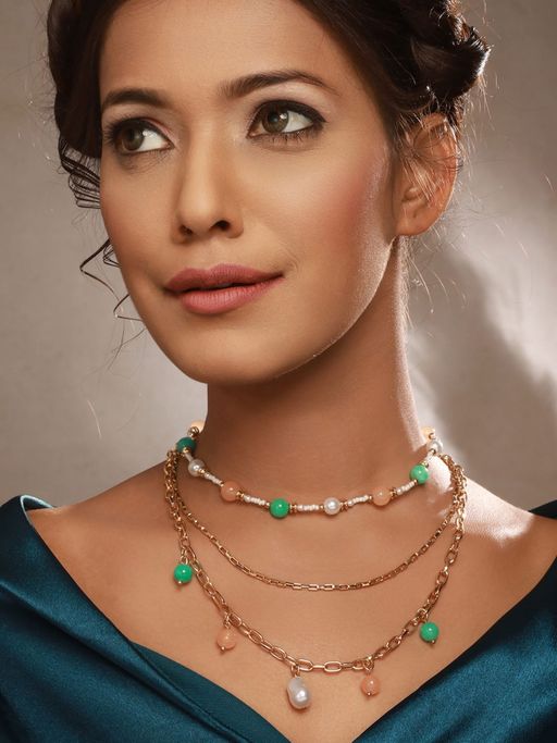 Aatmana Gold Plated and Multicolored Pearl Layered Necklace