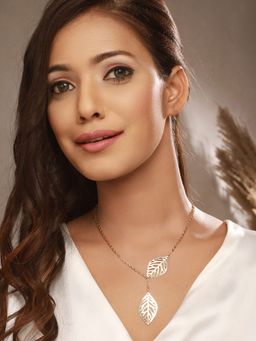 Aatmana - Set of 2 Heart Enamelled Pendant and Leaf Charm Necklace