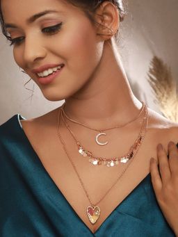 Aatmana - Gold-Toned Multicolor Pearl Heart Layered Necklace