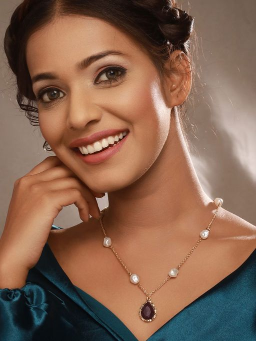 Aatmana Gold-Plated Black Stone and Pearl Necklace