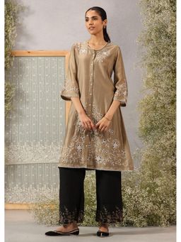 Lakshita - Beige Embroidered Modal Chanderi Kurta for Women