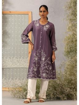 Lakshita - Purple Embroidered Modal Chanderi Kurta for Women