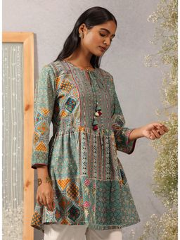 Lakshita - Sea Green Printed Cotton Kurti for Women