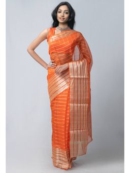 Unnati Silks - Orange Fancy Banarasi Kota Saree with Unstitched Blouse