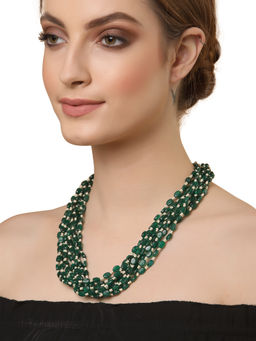 Dugran By Dugristyle - Green & White Pearl Pearls Layered Necklace