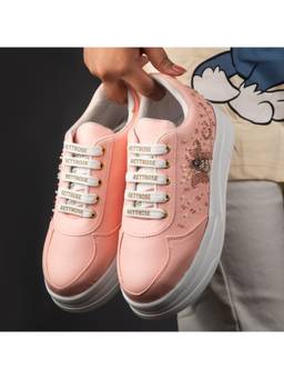 RETTROSE - Pink Bee Blossom Embellished Sneakers