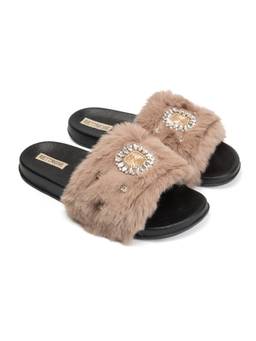RETTROSE - Beige Yutika Plush Sliders