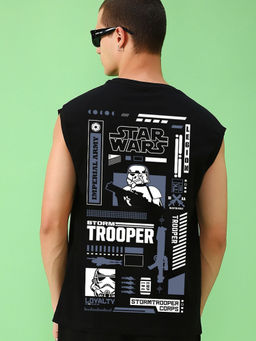 Bewakoof - Official Star Wars Men's Black Storm Trooper Graphic Printed Oversized Vest