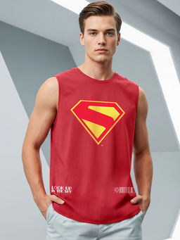 Bewakoof - Official DC Men's Bold Red Superman Logo Graphic Printed Boxy Fit Vest