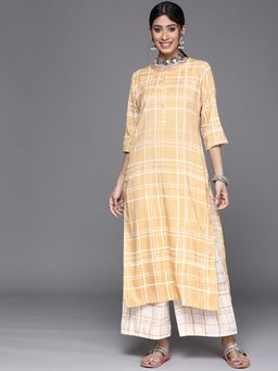 Libas - Womens Checks Beige Kurta