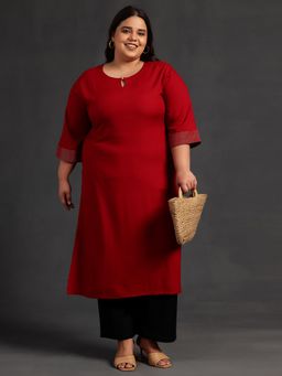 Extra love by Libas - Plus Size Women Maroon Solid Rayon Straight Kurtas for Women