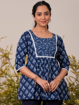 Libas - Womens Floral Navy Blue Kurti