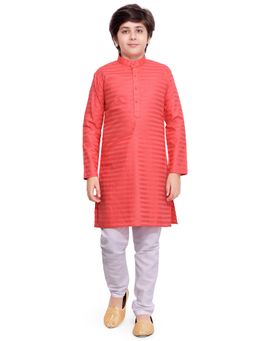 Jeetethnics - Boys Pink Striped Kurta Pyjama Set (Set of 2)