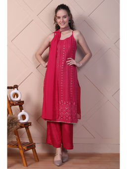 Aurelia - Pink Embroidered Spaghetti Strap Kurta Pant and Dupatta (Set of 3)