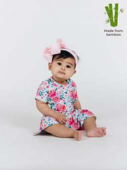 The Plush Club - Bamboo Half Sleeves Pink Flower Printed Dress