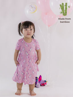 The Plush Club - Pink Bamboo Unicorn Wonderland Printed Dress