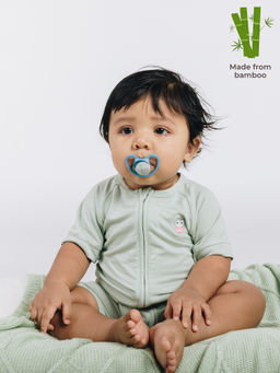 The Plush Club - Green Bamboo Half Sleeves Solid Green Printed Romper