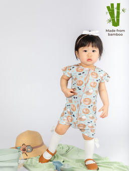 The Plush Club - Blue Bamboo Half Sleeves Beach Printed Romper