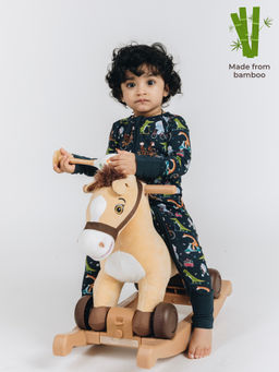 The Plush Club - Blue Bamboo Full Sleeves Animal Safari Printed Onesie