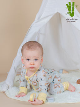 The Plush Club - Green Bamboo Full Sleeves Animal Monkey Printed Romper