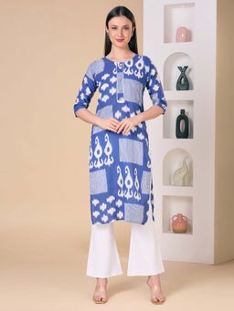 FASHOR - Women Navy Blue Cotton Kurta