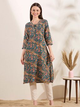 FASHOR - Women Green Viscose Rayon Kurta