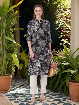 FASHOR - Women Black Cotton Blend Kurta
