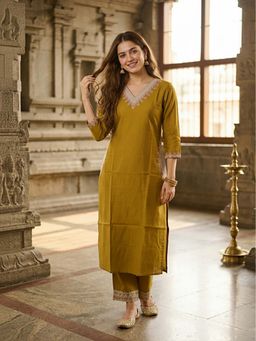 FASHOR - Women Mustard Cotton Kurta