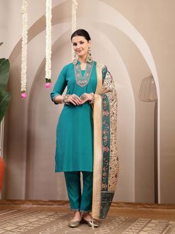 Stylum - Women Aqua Shantoon Kurta with Pant and Dupatta