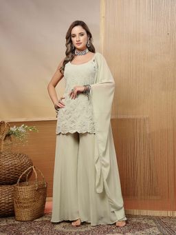 Stylum - Women Green Rayon Kurti with Palazzo and Dupatta