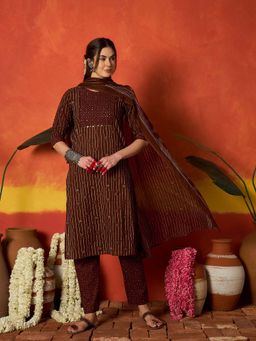 Stylum - Women Maroon Cotton Kurta with Pant and Dupatta