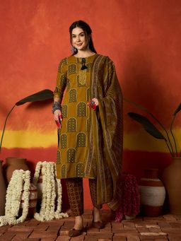 Stylum - Women Mustard Cotton Kurta with Pant and Dupatta