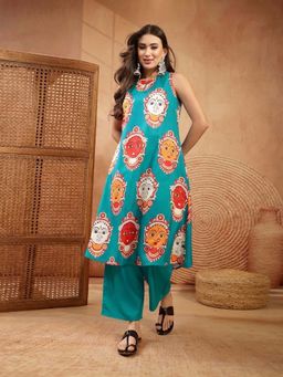 Stylum - Women Turquoise Rayon Kurta with Palazzo