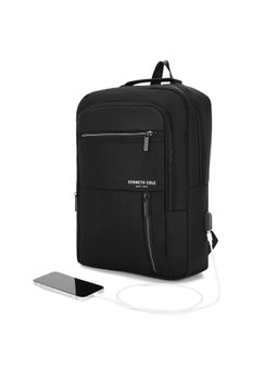 Kenneth Cole - Black Unisex Business Laptop Backpack Bag with USB Charging Port (M)