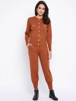 IKI CHIC - Brown Knit Button Down Cardigan And Joggers (Set of 2)