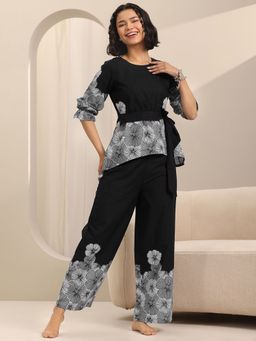 Libas - Women Black Printed Kurti with Pyjama (Set of 2)