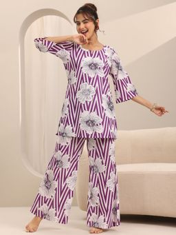Libas - Women Purple Printed Kurti with Pyjama (Set of 2)