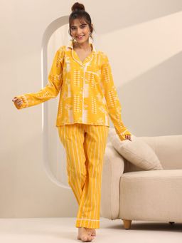 Libas - Women Yellow Printed Shirt with Pyjama (Set of 2)