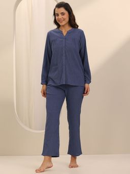 Libas - Women Blue Solid/Plain Shirt with Pyjama (Set of 2)