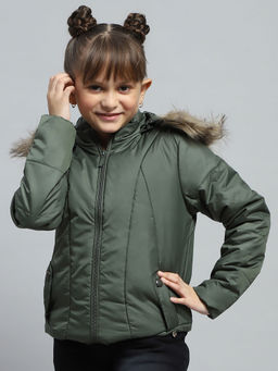 Monte Carlo - Girls Olive Solid Puffer Jacket