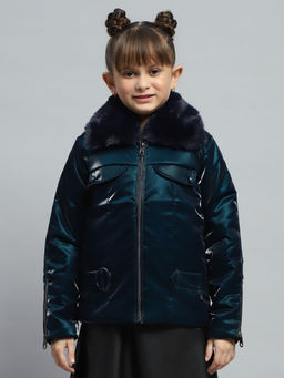 Monte Carlo - Girls Blue Solid Bomber Jacket